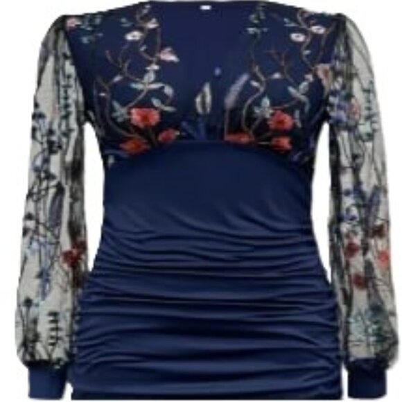 New Flute in Direction Temperament V-Neck High-Waisted Long Sleeve Dress - Picture 5 of 6